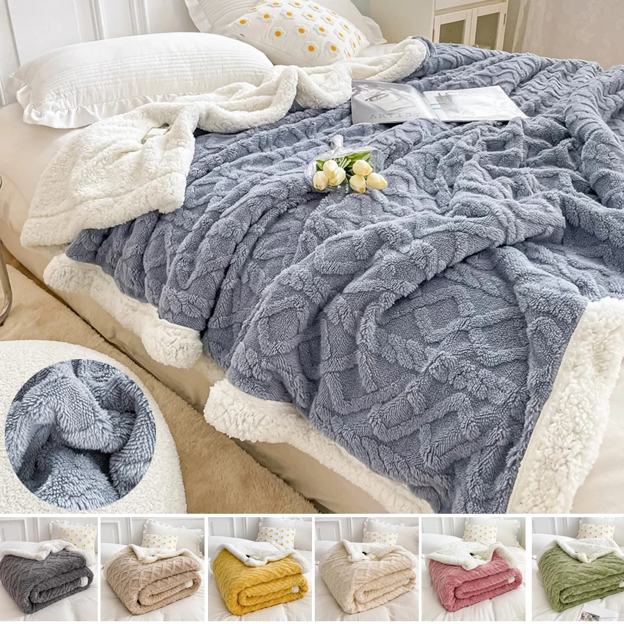

Home Double Sided Thick Bed Blanket Lamb Cashmere Fleece Plaid Blankets Winter Warm Throw Sofa Cover Newborn Wrap Kids Bedspread