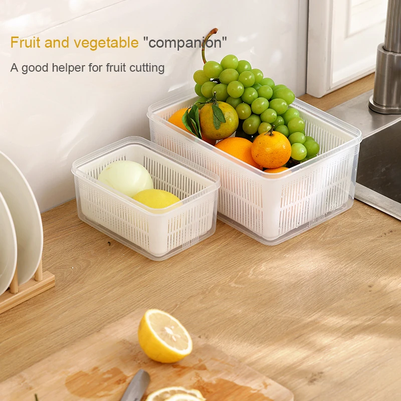 

Kitchen Food Sealed Storage Box Refrigerator Keep Fresh Box Vegetable Fruit Drain Crisper Multifunctional Plastic Basket