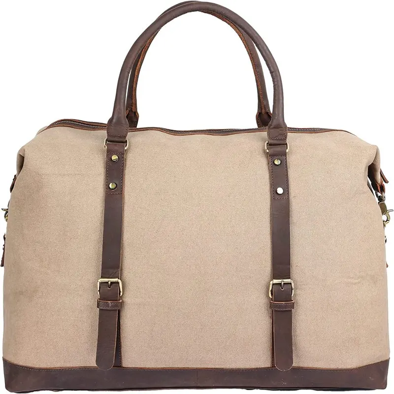 Genuine Canvas Leather Duffel Bag | Travel Tote Bag Weekender Gym Overnight Bag for Men and Women | Shoulder Handbag Carry On Du