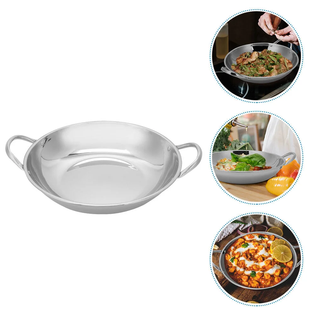 

Stainless Steel Pot Double Handle Metal Wok Food Cooking Home Household Hot Accessory