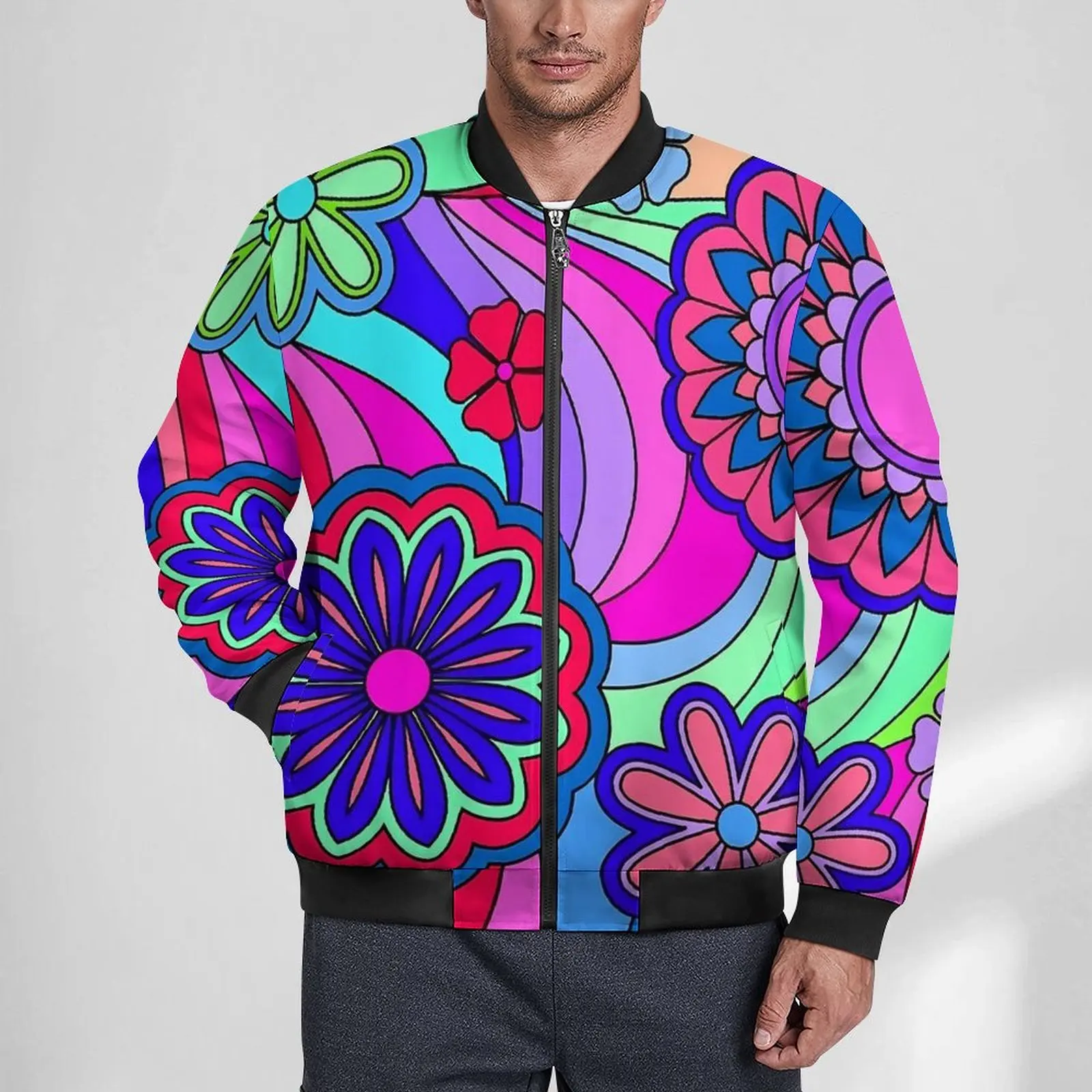 

Мощные повседневные куртки с цветами, Groovy, хиппи с карманами, ветровка, мужские дизайнерские пальто, зимняя уличная мода, свободная куртка, женская