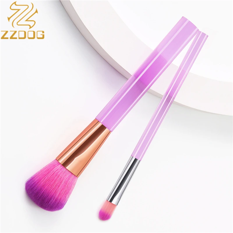 

ZZDOG 1/2Pcs Purple Crystal Cosmetics Tools Natural Hair Powder Concealer Makeup Brushes Set Transparent Handle Beauty Brush