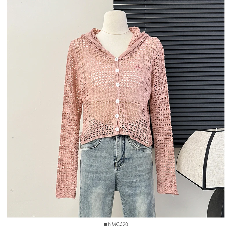 Однотонные вязаные кардиганы с вырезами женские весенне-летние тонкие