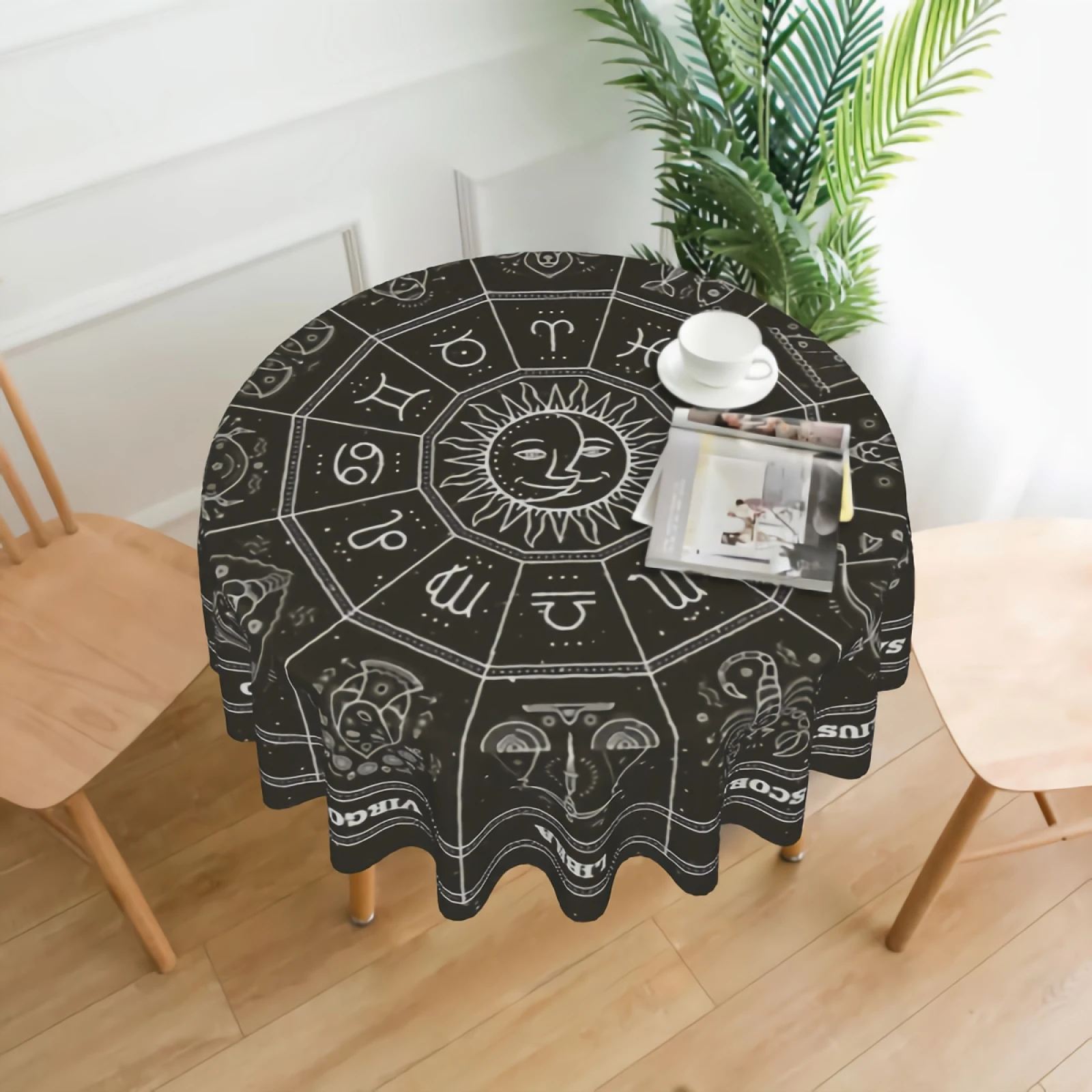 

Mystic Signs Zodiac CircleTablecloth 60 Inch Round In Home Table Cloth Waterproof Fabric for Home Party Birthday Wedding