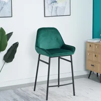 China Supplier High Quality Modern Design Kitchen Metal Frame Velvet Cover Green Bar Stool High Chair With black legs