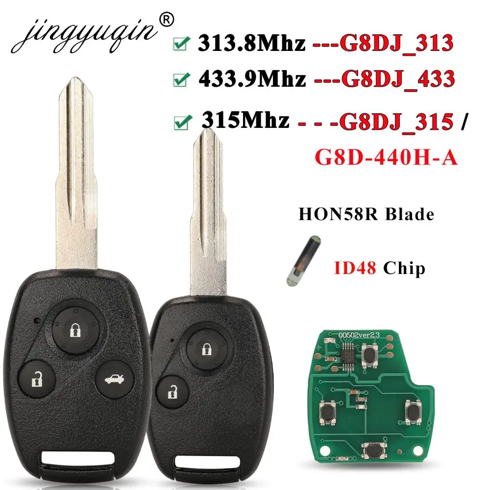 

G8D-440H-A ID48 G8DJ_313/315/433 Chip Remote Car Key for Honda CRV Accord Odyssey Civic before 2004 313.8/315/433MHz Keys Fob