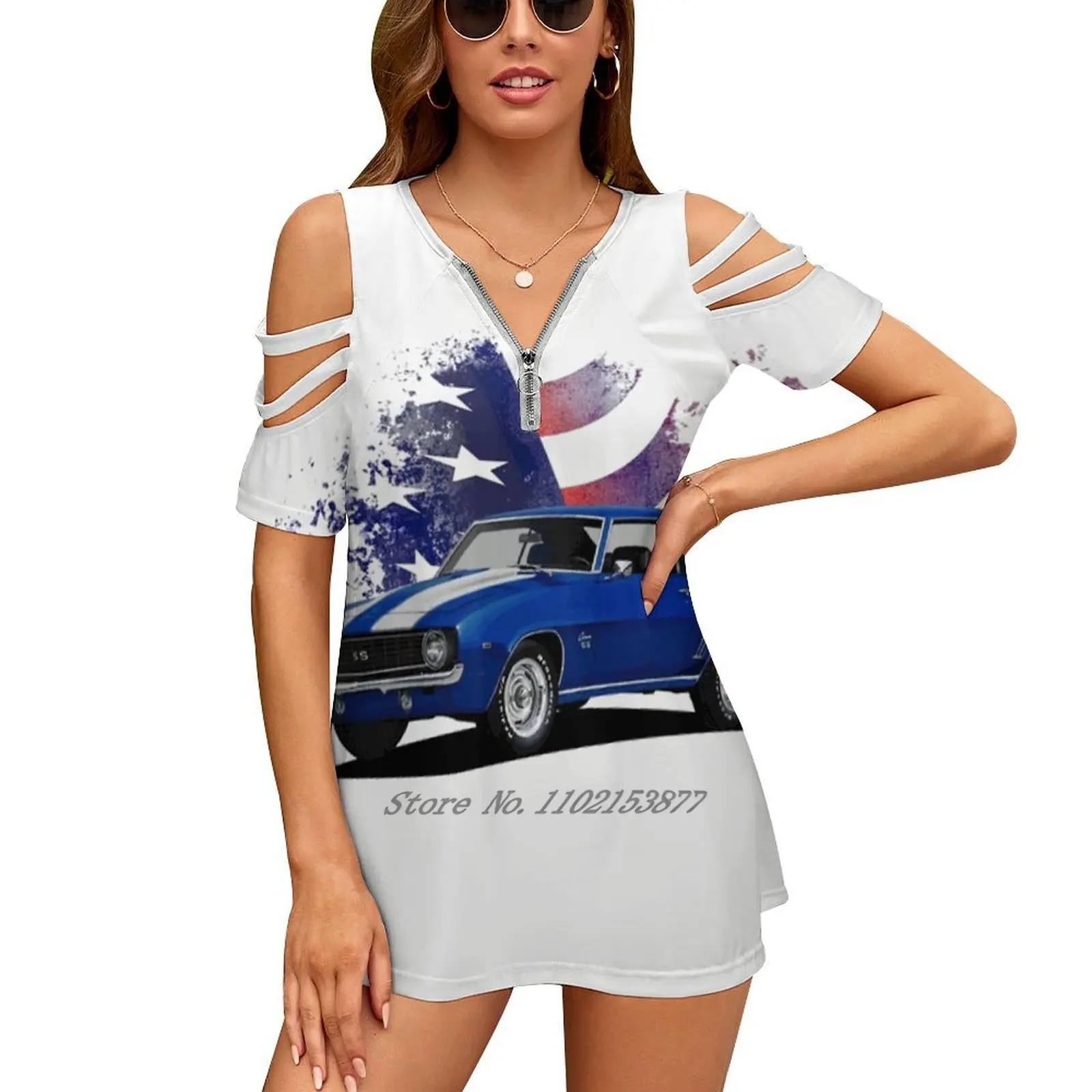 

Женская футболка с принтом American Camaro, Летние повседневные топы, уличная одежда, футболка в стиле бохо, Дамский Топ, американский классический, старый мышечный автомобиль