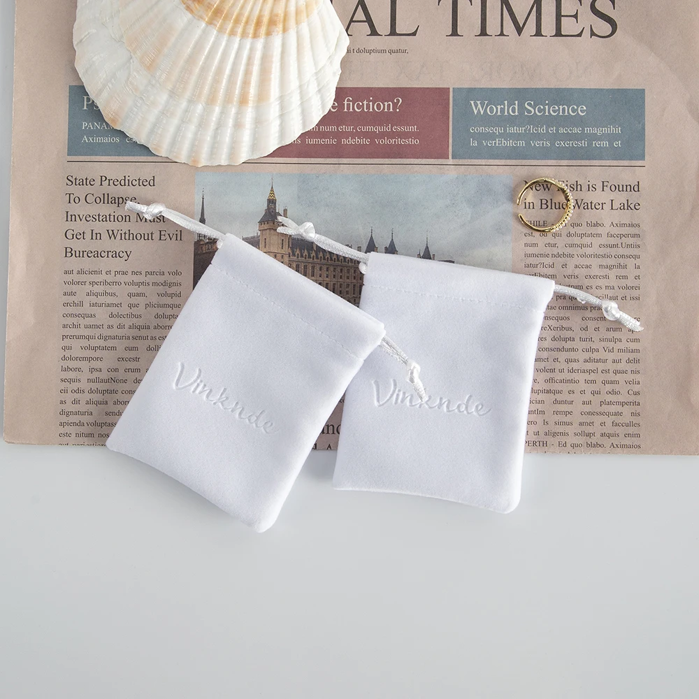 100pcs Custom Logo White Jewellery Bag Velvet Drawstring Jewelry Pouch Gift Packaging Bag for Ring Earrings Necklace Bracelet