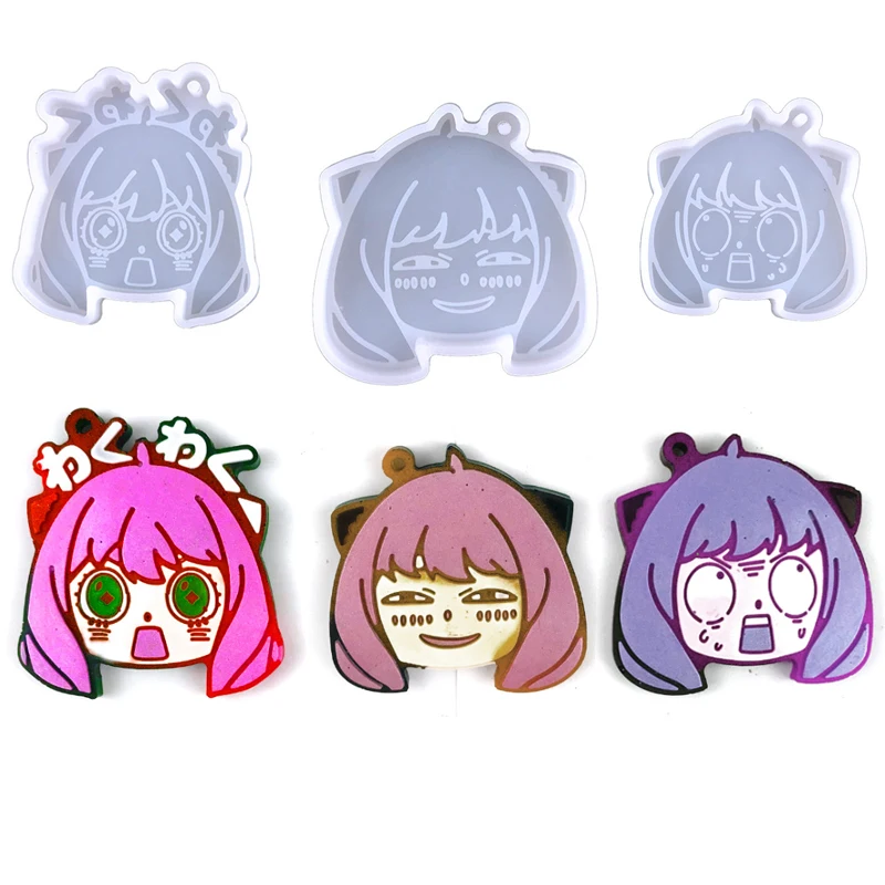 

Cute Anime Girl Keychain Silicone Mold SPYx Family Anya Kwaii Face Charm Resin Mold DIY Epoxy Casting Supplies
