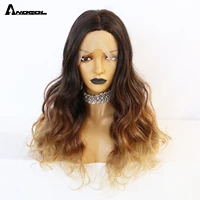 anogol synthetic 24 gradient brown wavy lace wig ombre brown meddle part lace black natural body wave wig for women brazilians