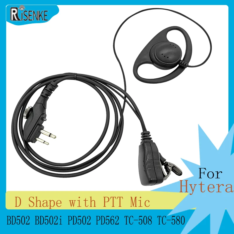 Risenke D Shape Loop Ring Walkie Talkie Earpiece with PTT Mic Compatible with Hytera HYT BD502 BD502i PD502 PD562 TC-508 TC-580
