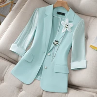 autumn thin appliques plus size blazers for women formal single breasted notched office lady coat blue yellow tops