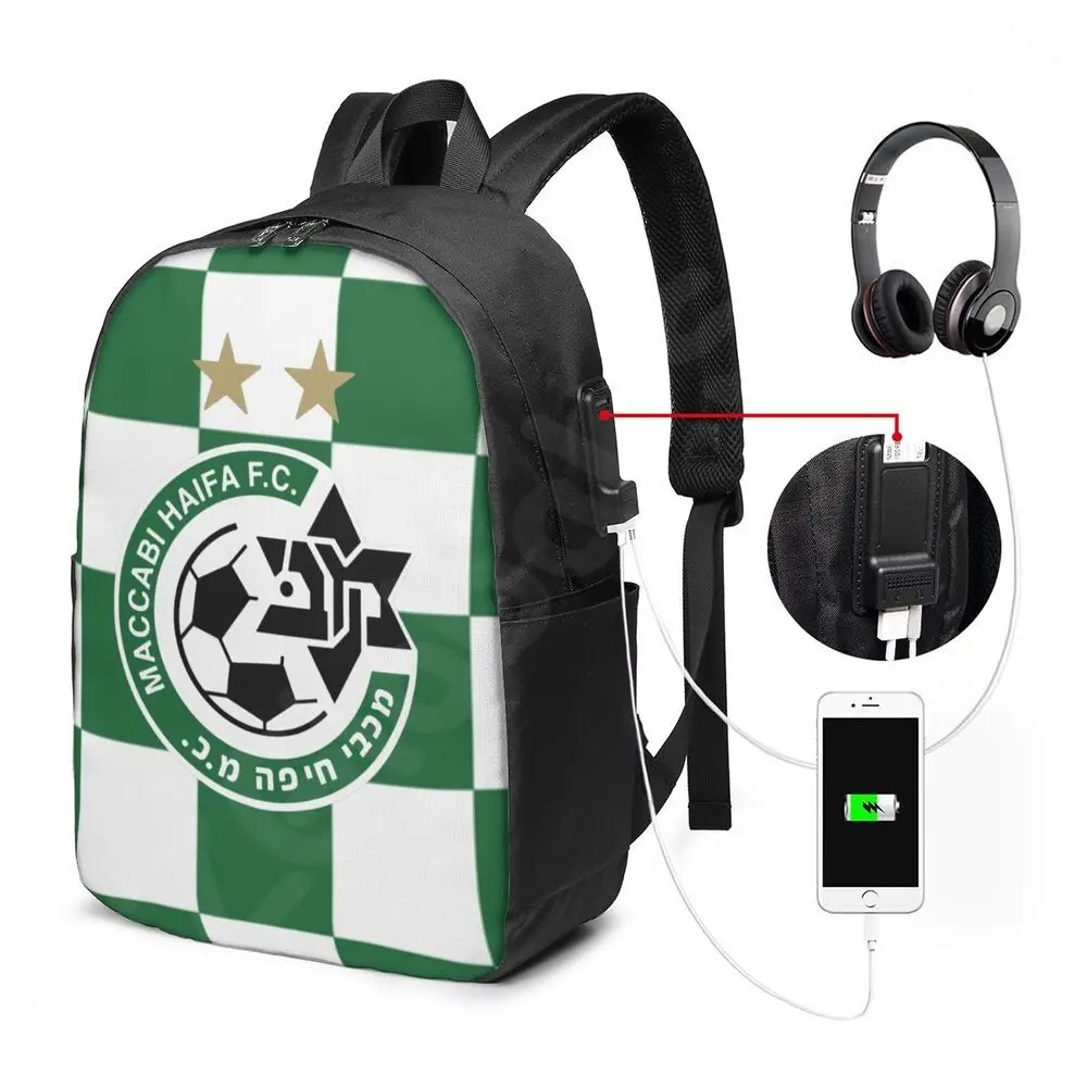 Maccabi Haifa Fc Travel Laptop Backpack Bookbag with USB Port College School Computer Bag for Women Men Student School Bag