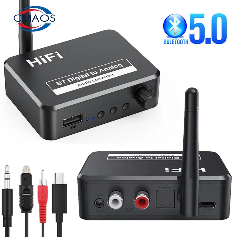 

Bluetooth 5.0 Receiver U Disk Digital to Analog Audio Converter Spdif Optical Fiber to 3.5MM AUX 2 RCA Amplifier Speaker Car kit