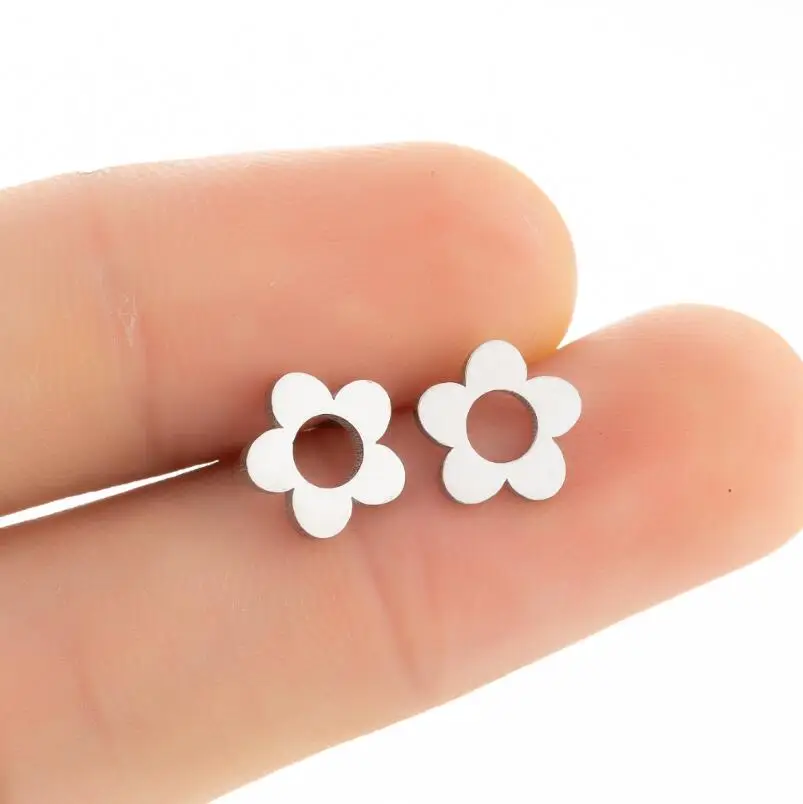 Серьги-гвоздики Shuangshuo в виде цветка из нержавеющей стали с пятью лепестками для