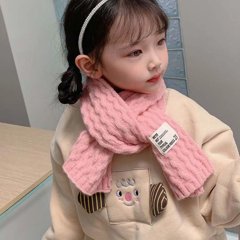 

Soft Colorful Knitting Outdoor Kids Scarves Solid Labelled Scarf Neck Warmers Children Scarf