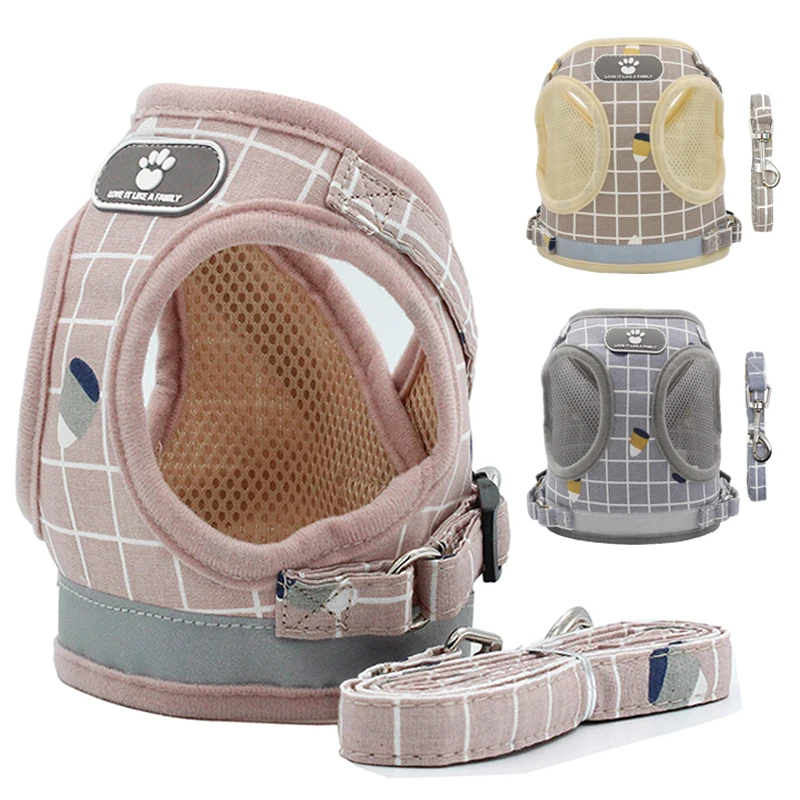 

Small Dog Cat Vest Adjustable Harness Reflective Mesh Vest Dog Harness Collar Chest Strap Leash Har Leads Pug Pet Supplies