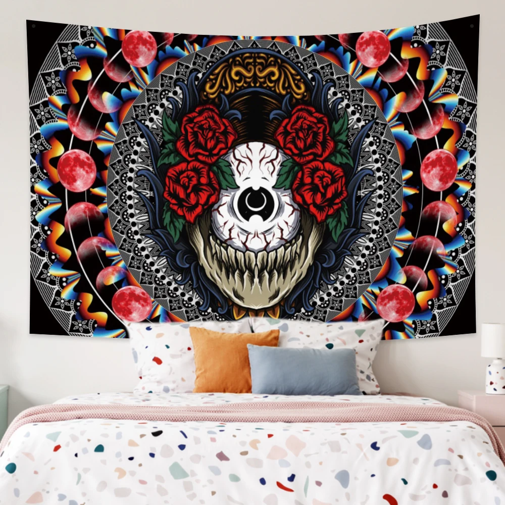 

Psychedelic Divination Tapestry Skull Evil Eye Mandala Hippie Wall Hanging Aesthetic Rose Living Room Bedroom Boho Decor Blacket