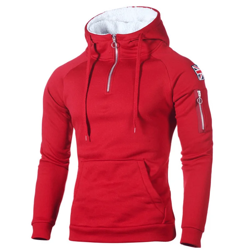 

Autumn Zipper Neckline Hoody Sweatshirts Fleece Long Sleeve Men's Hoodies Sticker Pocket Winter Warmer Running Sportswear 3XL