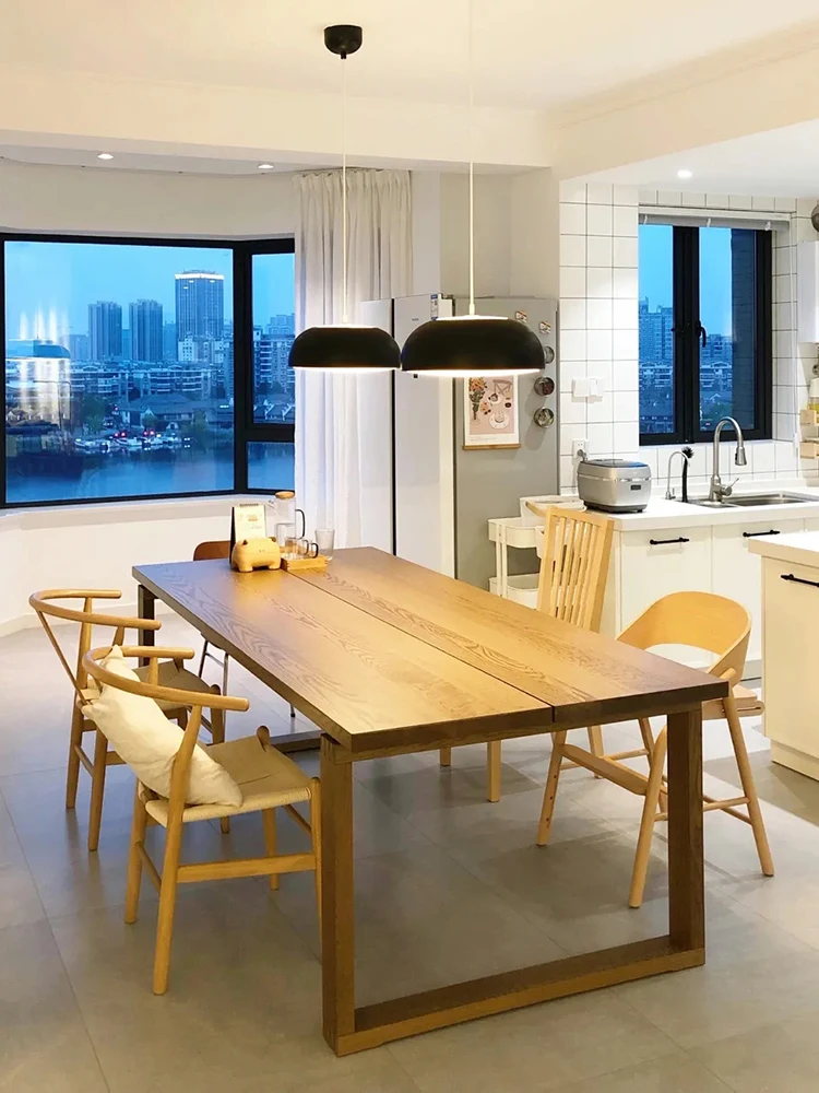 

Nordic rectangular solid wood table, household table to ash moby contracted long big board furniture combination