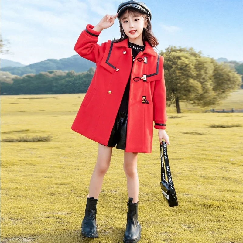 

Girls Woolen Coat Jacket Outwear 2022 Beautiful Plus Thicken Spring Autumn Cotton Overcoat Outfits Sport Tracksuits Tops Childre