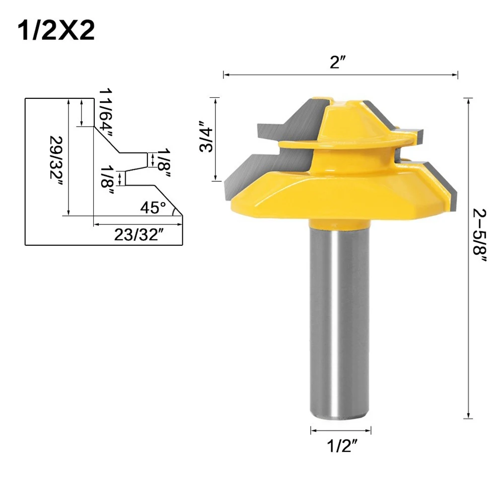 

1/2\" Shank 45 Degree Up To 3/4\" Lock Miter Router Bit Woodworking Milling Cutter Wood Router Bit Milling Tools Carbide Alloy