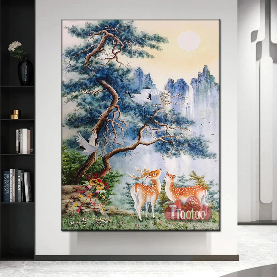 5D китайская пейзажная живопись вышивка крестиком своими руками животное олень