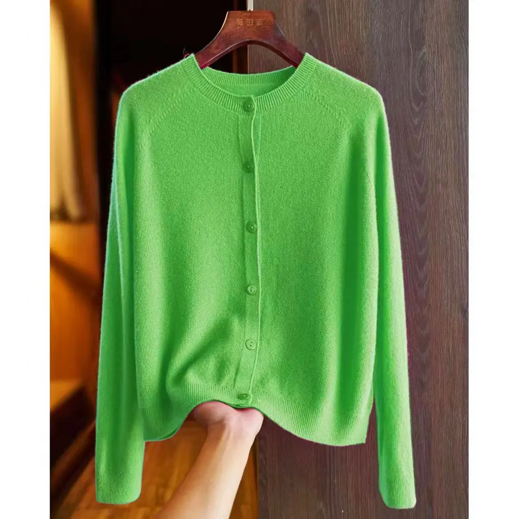 

Women's Spring And Autumn Seasons Lazy Green Short Sweater New Loose Thin Knitted Cardigan Top