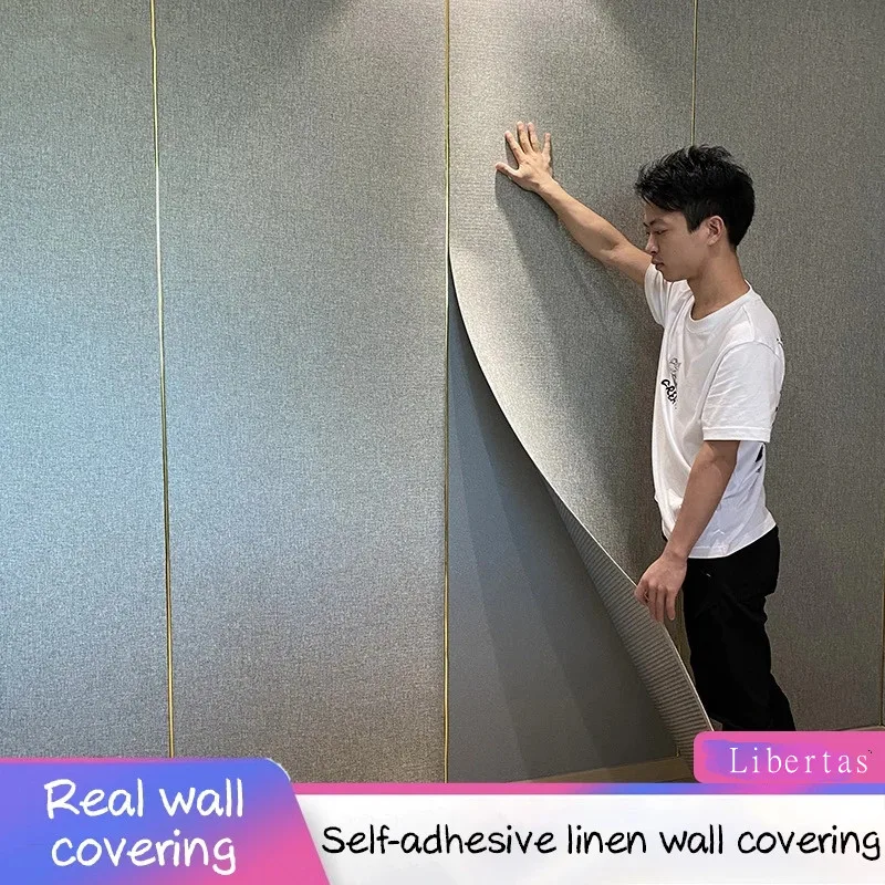 

Libertas Linen Self-adhesive Wall Cloth Wallpaper Home Bedroom Living Room TV Background Wall Decor Light Luxury 3D Wall sticker