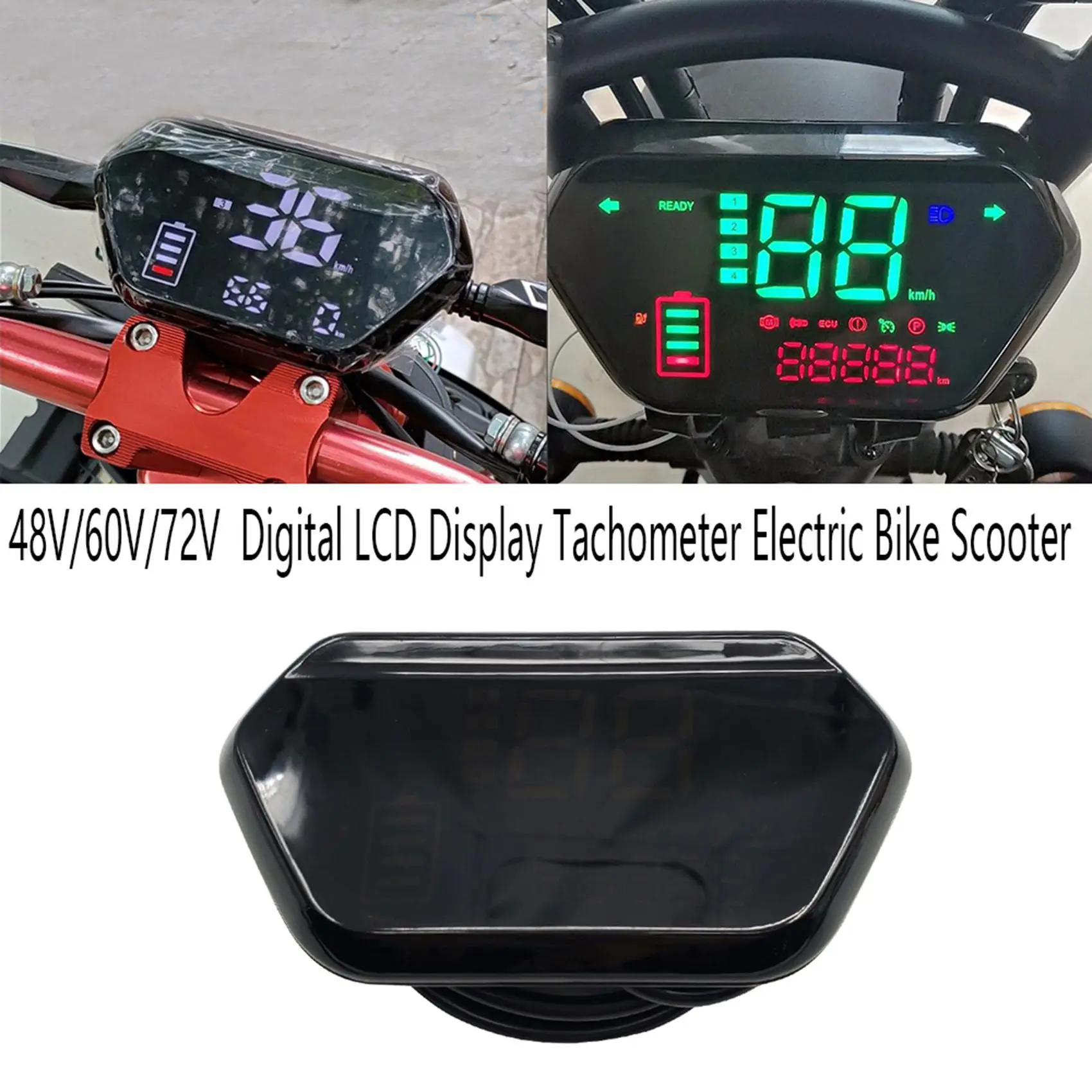 

48V/60V/72V Motorcycle Odometer Digital LCD Display Tachometer LCD Speedometer for Electric Bike Scooter