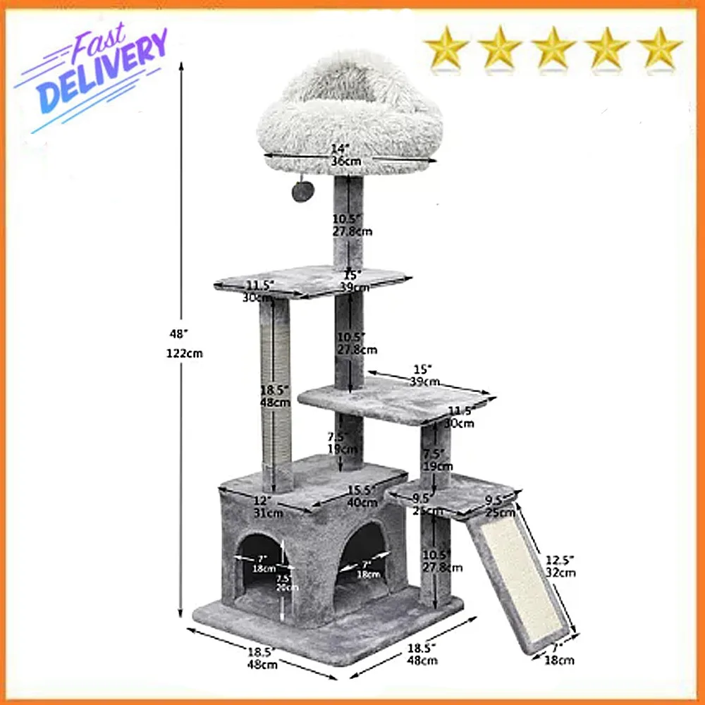 

Newly Catry 4-Level Grey Cat Tree With Condo and Scratching Pad, 48'' Height