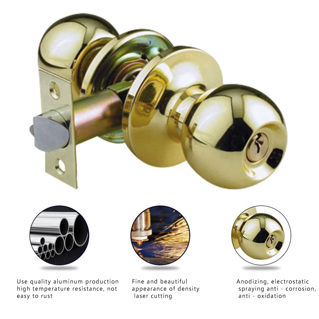 

Door Handle Knob Stainless Steel Living Room Lock Locks Hardware with Three Keys Round-shape Locking Gear Black