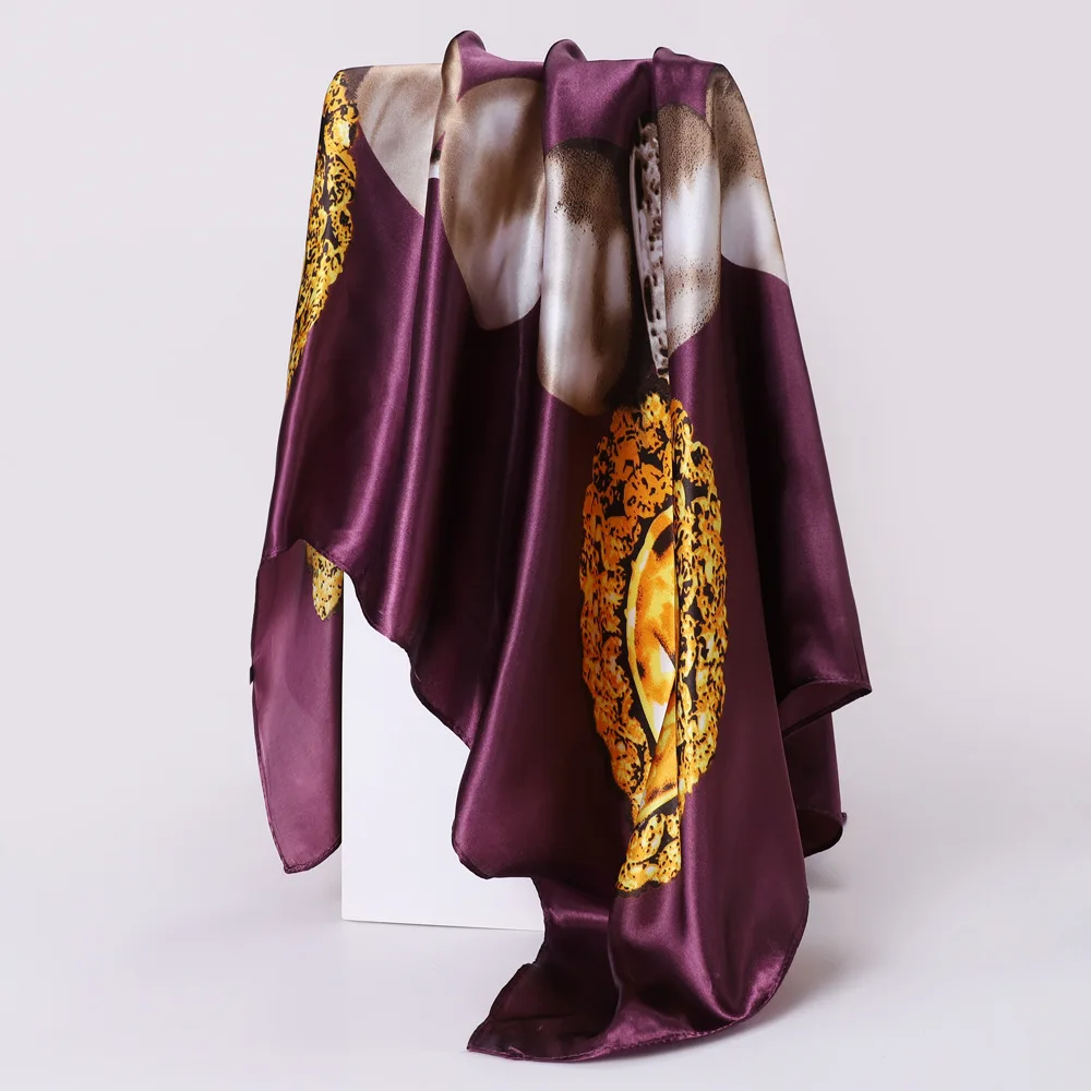 

Женский хиджаб с принтом, шарфы, женский модный платок, Шелковый атласный шарф на шею для 90*90 см, квадратные шали и палантины, шарфы для женщи...