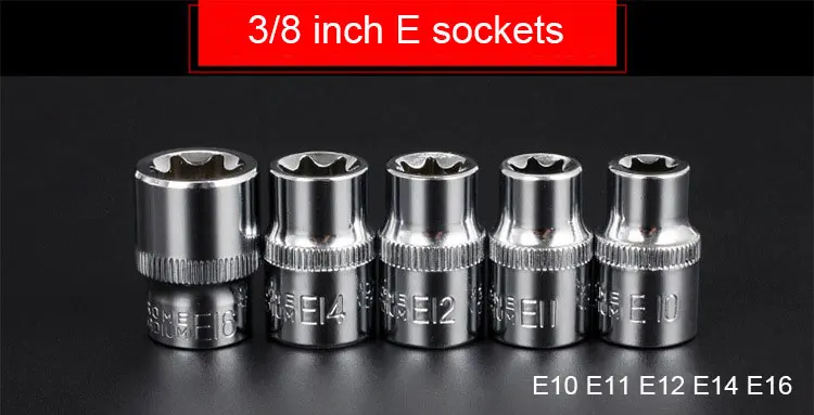 

3/8 1/2 дюймовые торцевые головки для электронных сигарет, торцевая головка звездообразной звезды из хромованадиевой стали E10 E22 E24, Набор торцевых головок