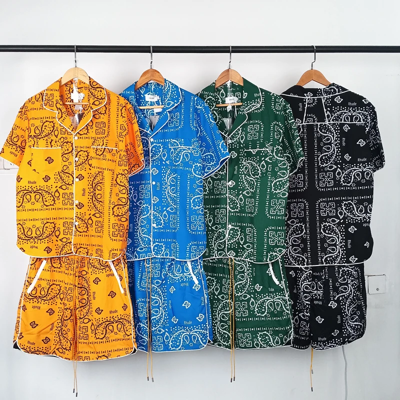 

Men's Women's Summer Breathable RHUDE Short-sleeved Shirt Shorts Suits Retro Hip Hop Trend Streetwear Casual Tracksuit Sets
