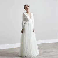 on zhu elegant boho wedding dresses v neck a line tulle wedding gown beach bridal dress vestidos elegantes para mujer 2022