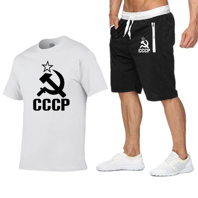 

Summer new CCCP men's T-shirt + beach shorts two-piece leisure suit cycling jogging round neck short-sleeved trousers sportswear