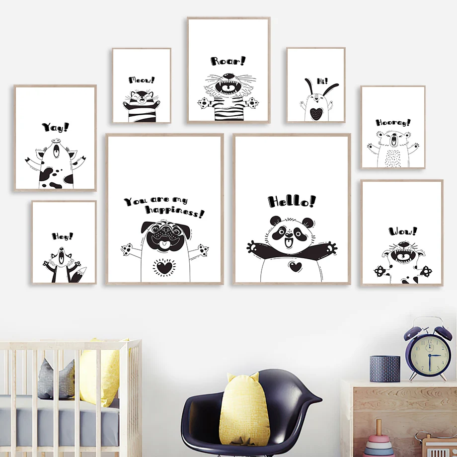 Скандинавские плакаты и принты Тигр Панда Кролик Медведь енот лиса собака
