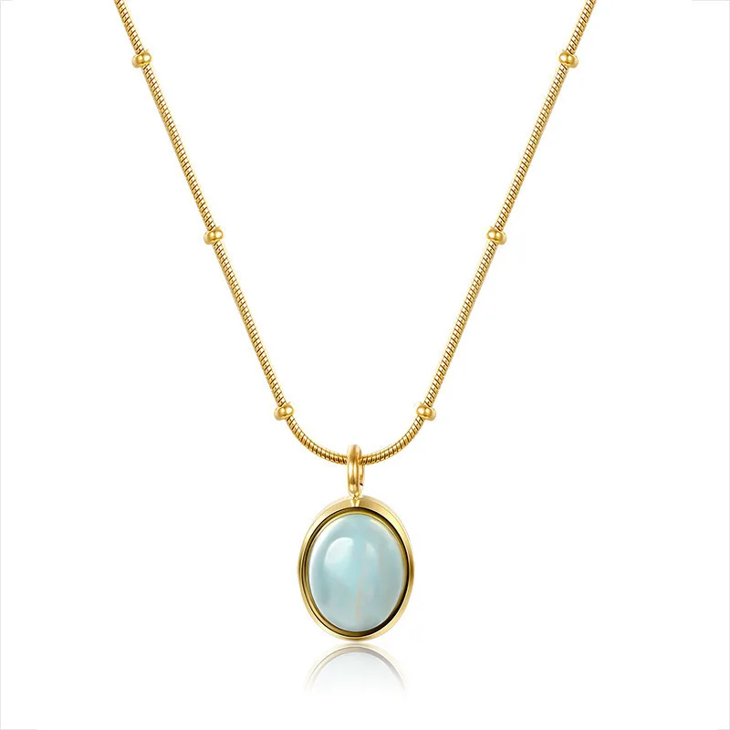 

Simple Round White Moonlight Carnation Link Necklace for Women Personality Stainless Steel Punk Necklace Charm Jewelry