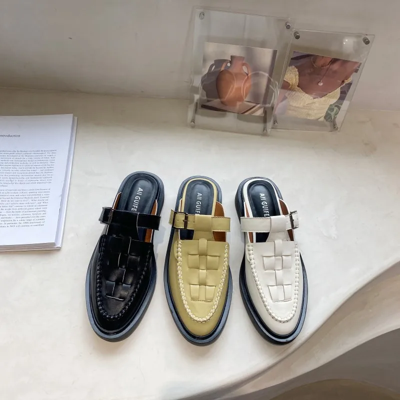 

Shoes Ladies' Slippers Low Luxury Slides Slipers Women Cover Toe Designer 2022 Rome Rubber PU Hoof Heels Fashion Basic Fabric