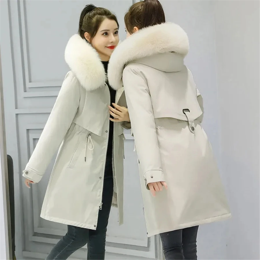 Faux Fur Collar Hooded Oversized 6XL Loose Parkas Womens Thicken Winter Warm Mid-length Coat Cotton Padded Snow Jacket Overcoat