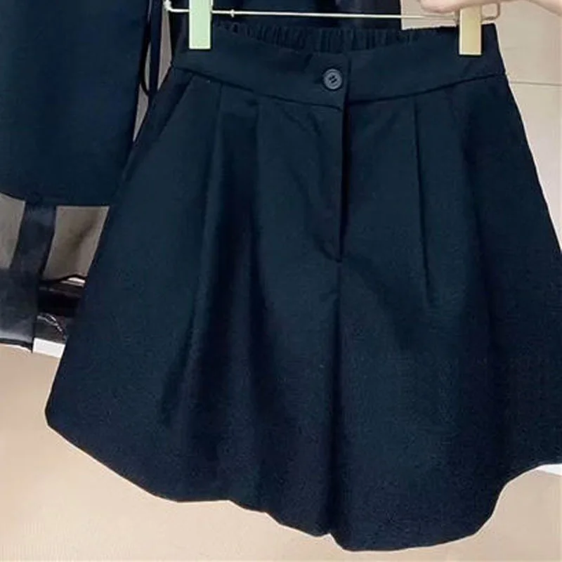 Internet Celebrity Elegant Fashion Suit Women's Western Style Mesh Casual Ruffled Suit Jacket Wide Leg Shorts Two-piece Set Fash