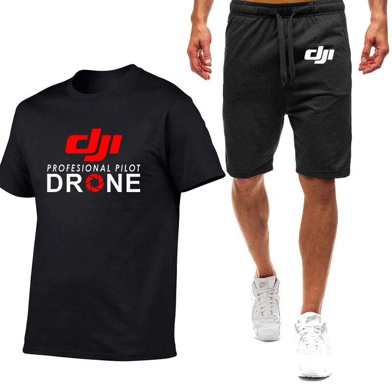 

2022 DJI Профессиональный пилот Дрон Мужская надпись модная летняя Мужская хлопковая футболка + шорты Повседневный костюм спортивная одежда