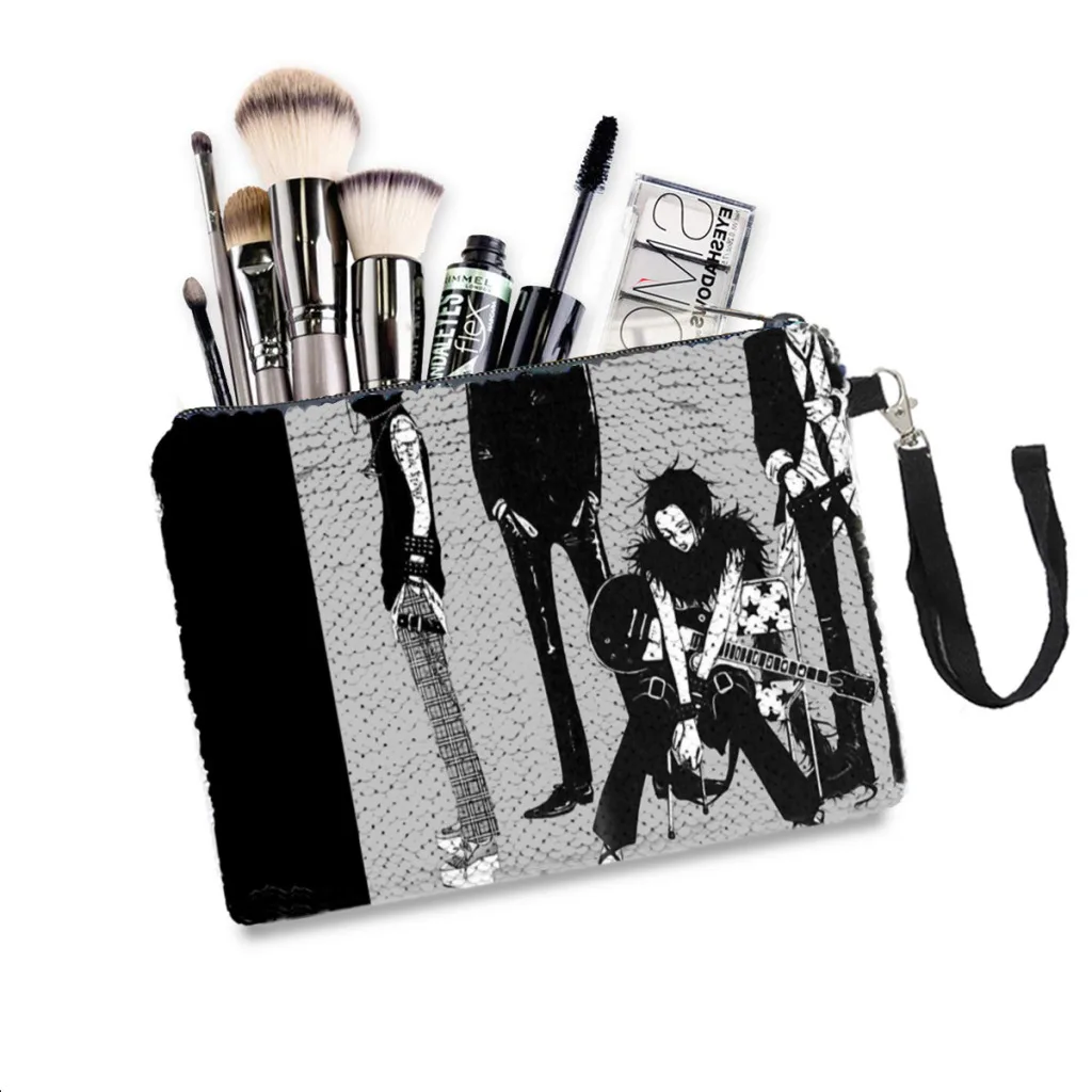 

Black Stones Sequins Makeup Bag NANA Osaki BLAST Manga Women Girl Glitter Portable Cosmetic Bag Organizer Pouchs Travel Storage