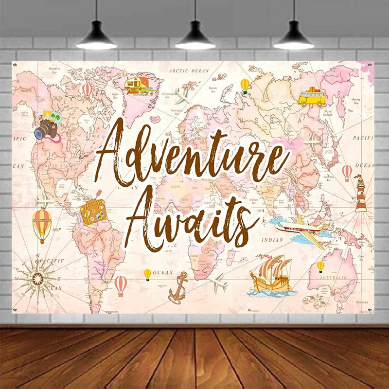 

Аксессуары для украшения вечеринки, фон для фотографий, карта приключений, фон для выпускного, дня рождения, вечеринки, детского дня рождени...