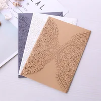 50pcs Double-sided Pearl Paper Hollow Wedding Invitation Western-style Postcards Cards Envelopes Cardstock Decor Parties Supplie