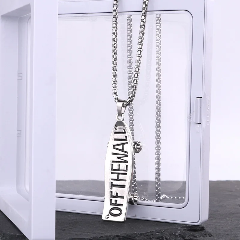 

AMORUI OFFTHEWALL Hip-hop Alphabet Scooter Pendants Necklaces for Men Women Stainless Steel Chains Accessories Sweater Chain