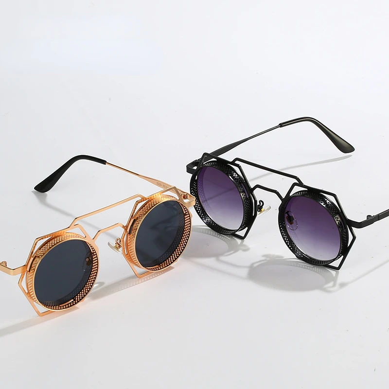 

Metal Steampunk Sunglasses Vintage Men Ladies High Quality Hexagon Cutout Frame 2022 Brand Designer Sunglasses UV400