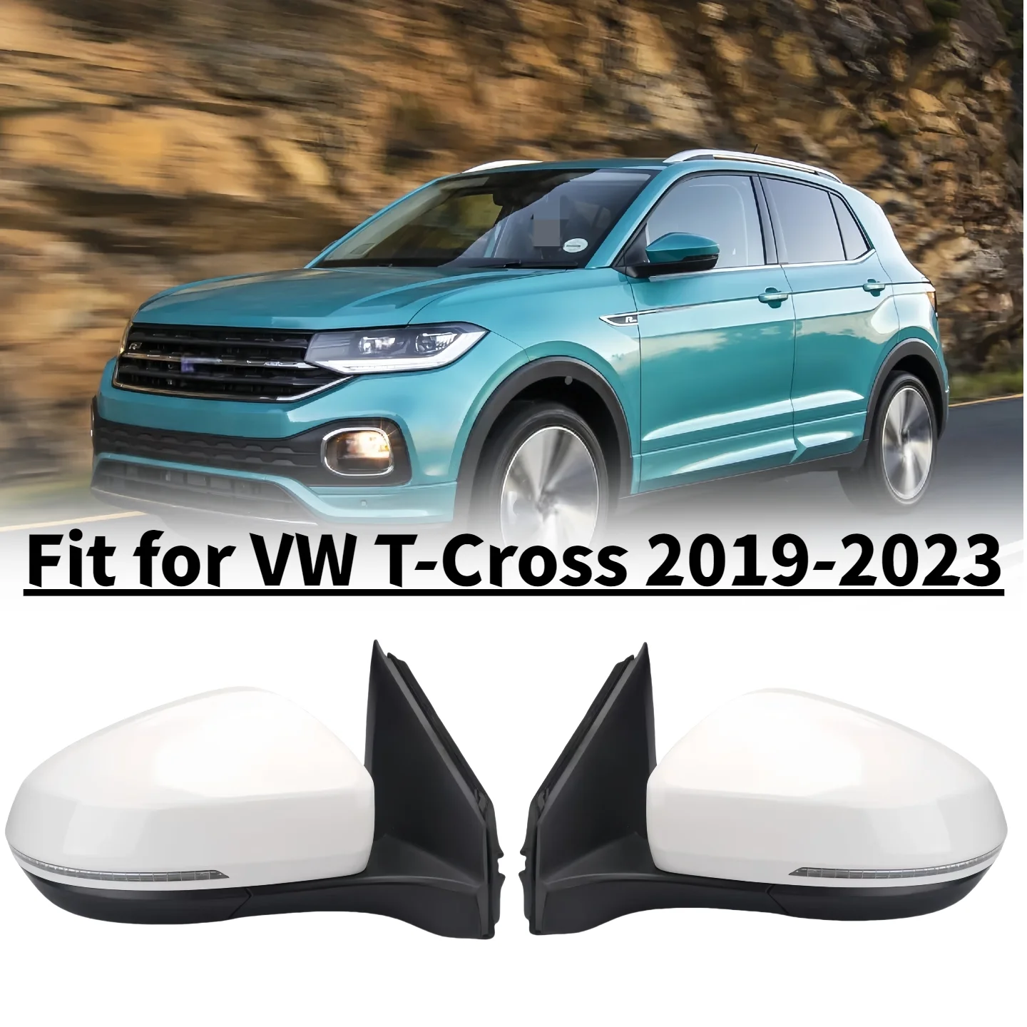 

Автомобильные аксессуары, пригодные для VW T-Cross 2019-2023, автомобильное наружное зеркало заднего вида, боковое зеркало заднего вида в сборе, правое, левое, черное, белое