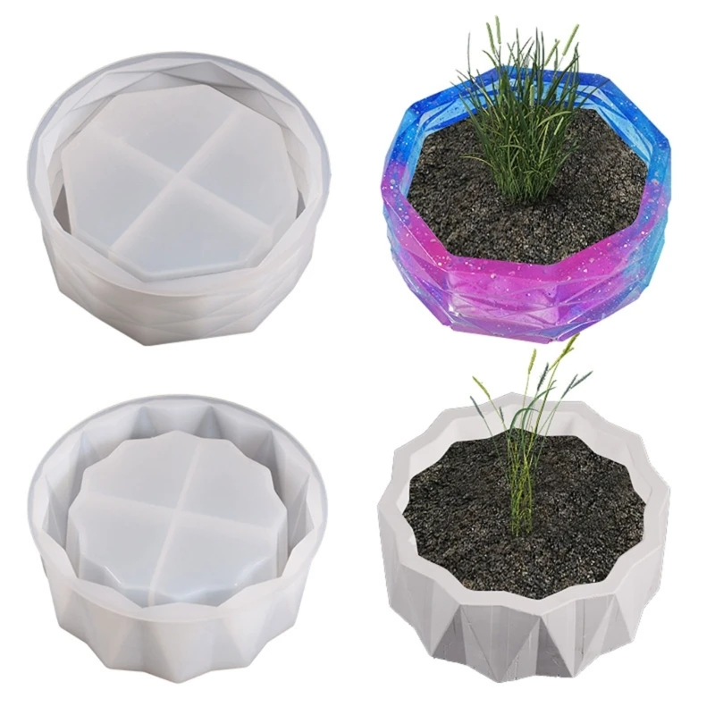 

Geometric Succulent Flower Pot Silicone Molds Epoxy Resin Mold Plasters Storage Box Mold for DIY Resin Decoration